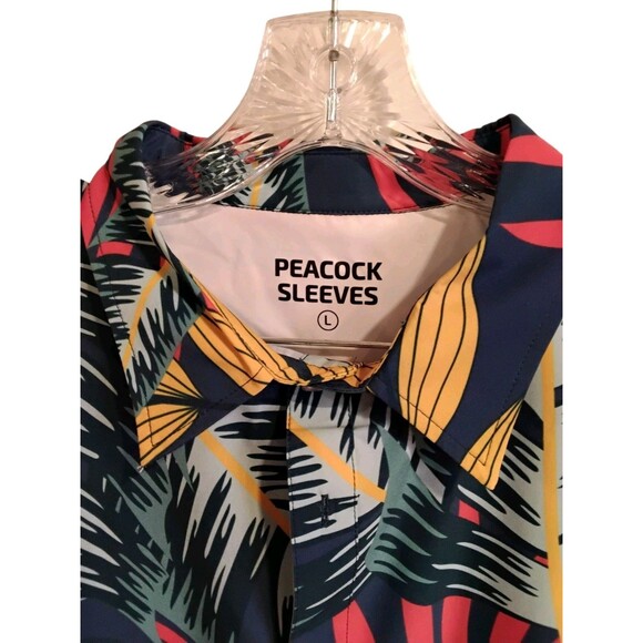 Peacock Sleeves Floral Beach Camp Hawaiian Button Up Shirt Mens Large - Picture 3 of 5